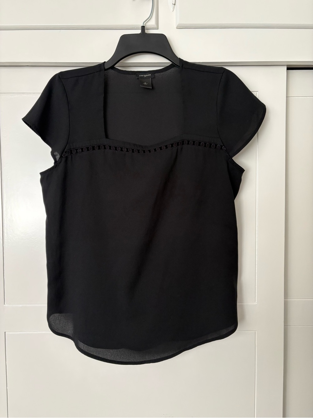 Ann Taylor Black Short Sleeve Blouse with Eyelet Detail